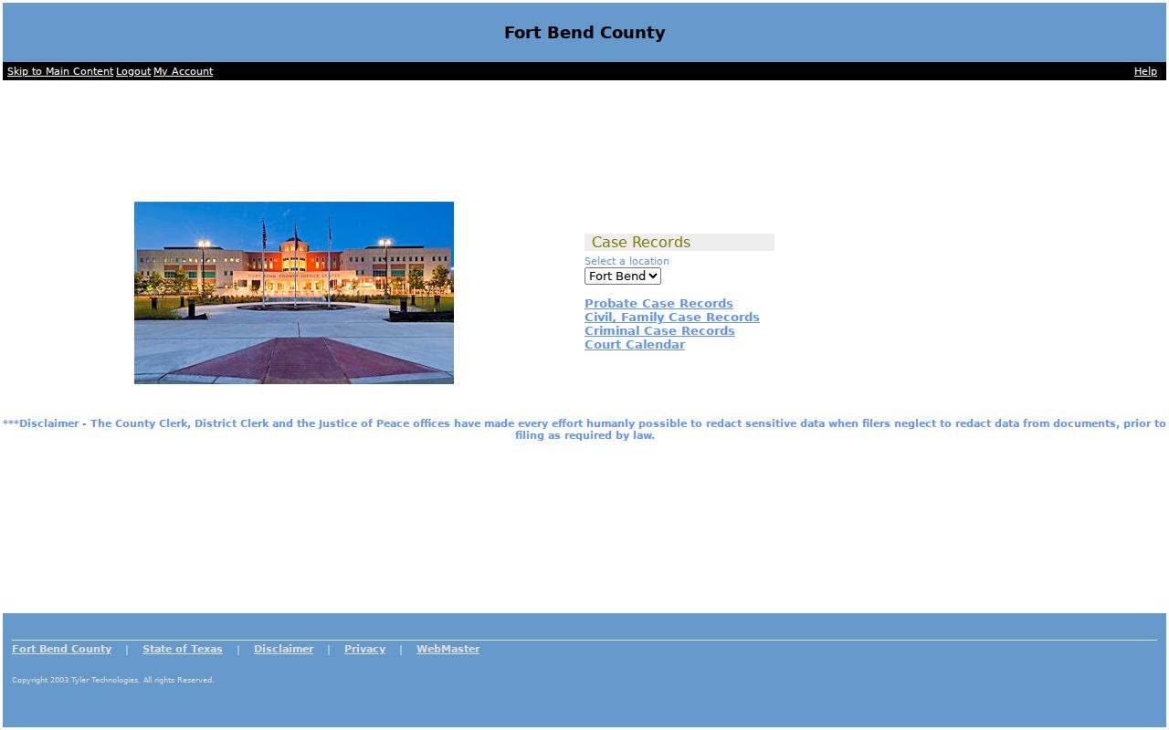 Sugar Land resident lookup through Fort Bend Odyssey court search areas