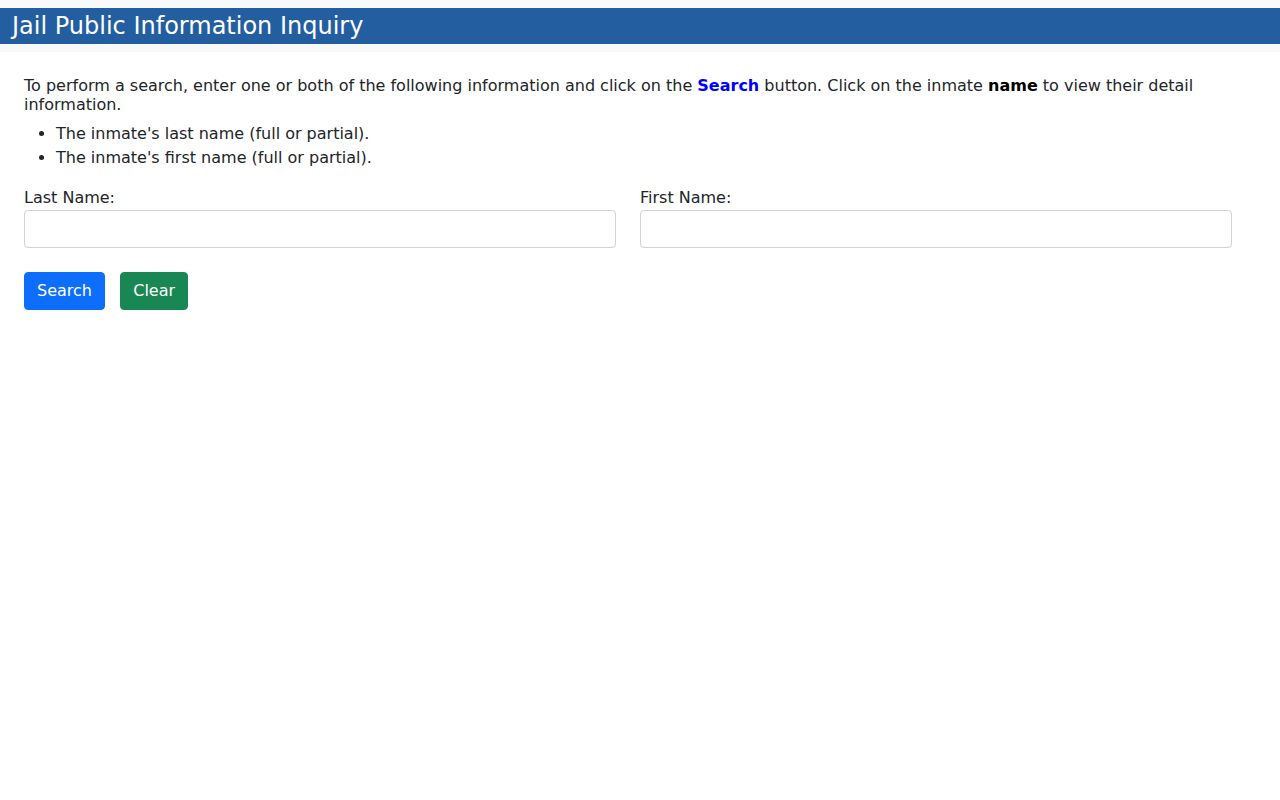 Sugar Land resident lookup using Fort Bend Jail Inquiry name fields