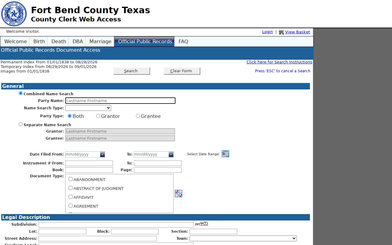 Sugar Land street directory Fort Bend recorder search