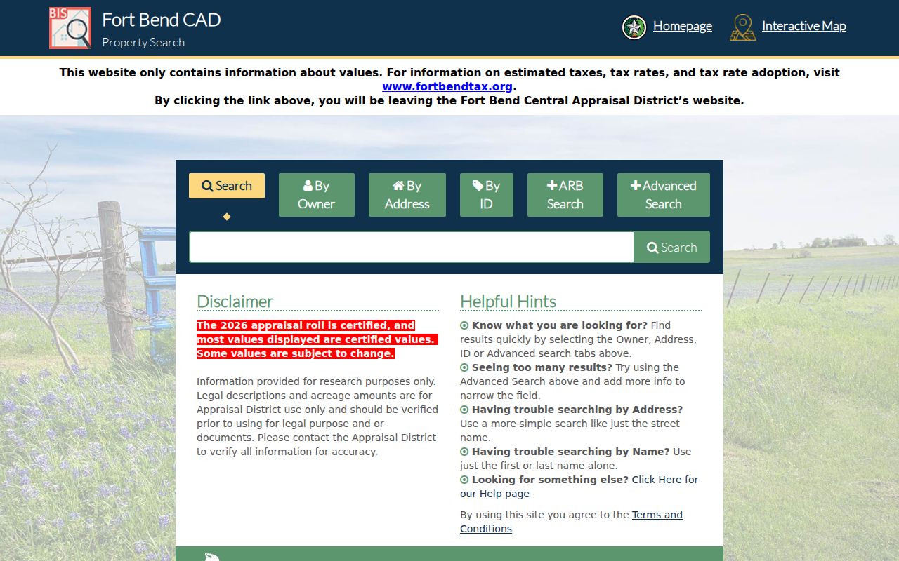 Sugar Land street directory CAD property search fields