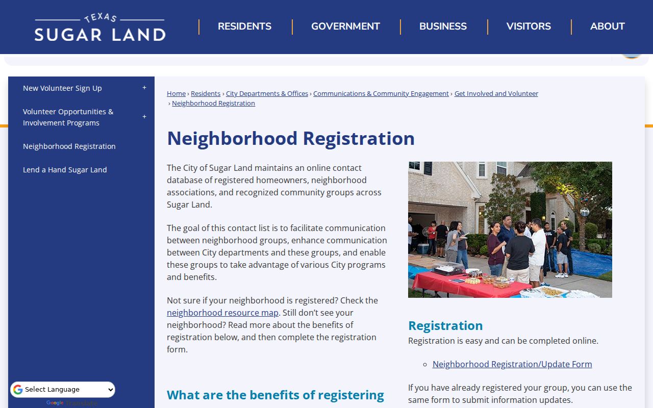 Sugar Land neighbors neighborhood registration map with association layers