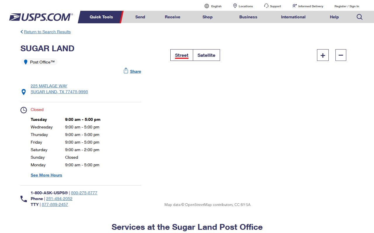 Sugar Land ZIP code directory USPS Sugar Land post office listing