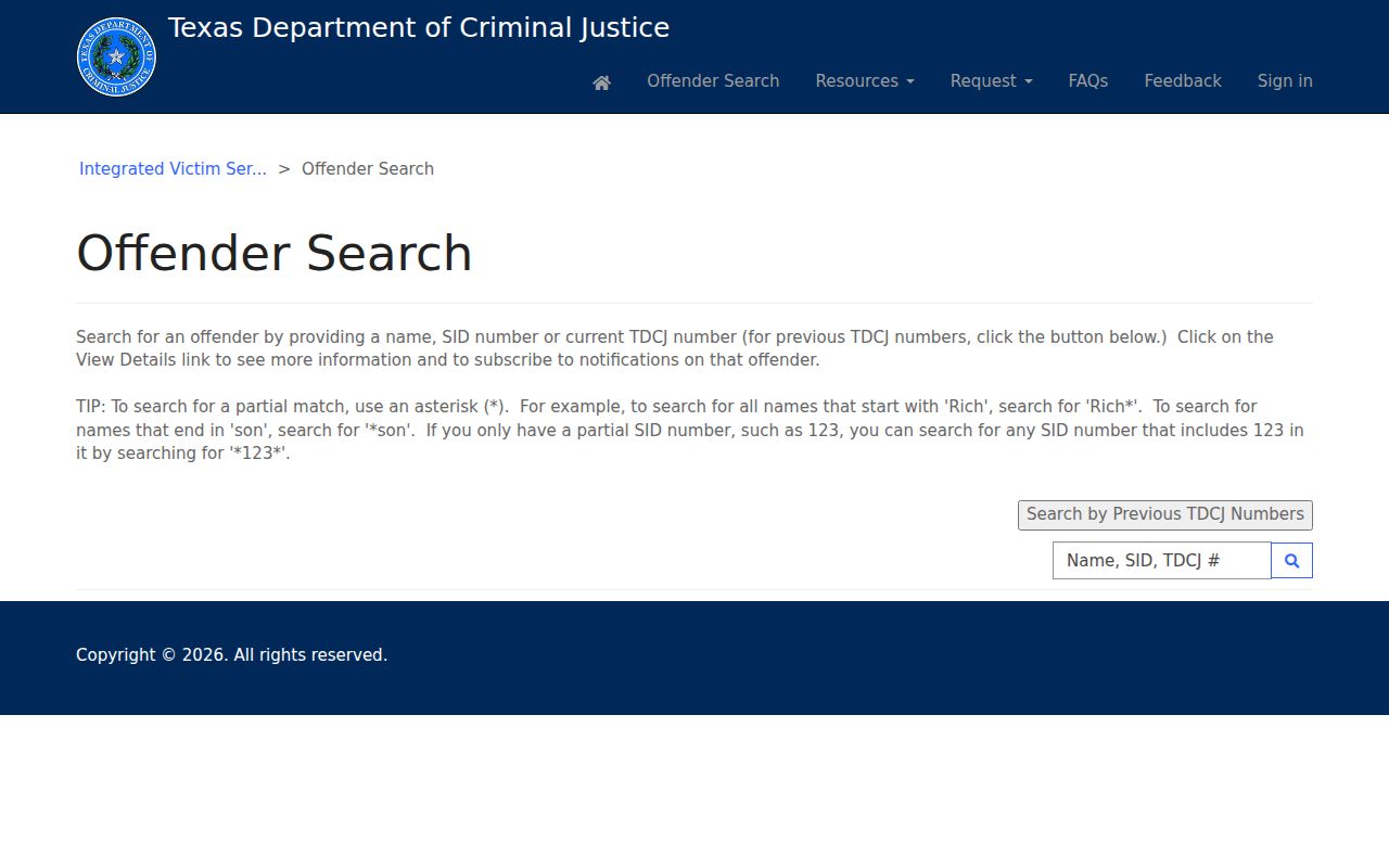 Sugar Land resident lookup through Texas TDCJ IVSS offender search options